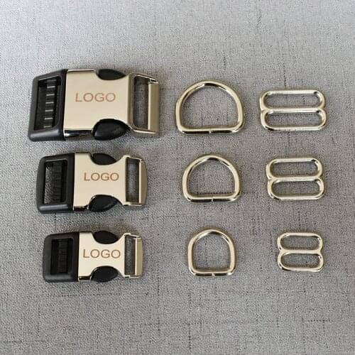 LOGO 20 Sets 15mm 20mm 25mm Laser Engraving Metal Plastic Release D Ring Breakaway Buckle Clasp For Dog Collar DIY Accessories