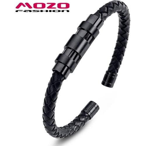 Fashion Bangle Brand Men Charm Leather Bracelet Stainless Steel Adjustable Male Punk Jewelry