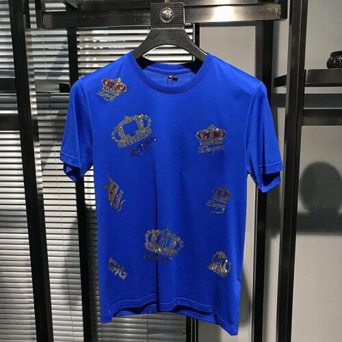 Crown Diamond Design Korean Brand O-Neck Mens T-Shirt 100% Cotton Top Quality
