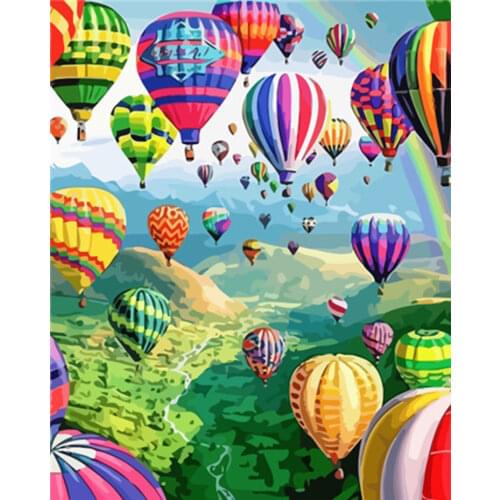 AMTMBS Painting By Number Balloon Coloring By Numbers Landscape Acrylic Oil Painting Hand Painted Kit Canvas Home Wall Decor