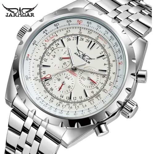 Jaragar 2021 New Blue Glass Design Automatic Watch For Men Stainless Steel Date Clock Luminous Business Mechanical Wristwatch