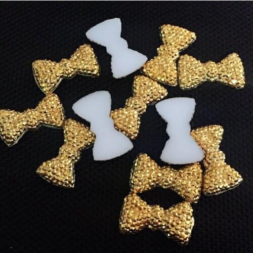 New30pcs gold bowknot wedding scrapbook party decorative resin strass bead buttons woman hair accessories.S521