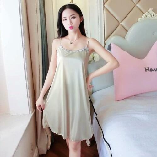 New Style Sexy Lace Edge Slip Nightdress Summer Viscose Thin Womens Sleeveless Pajamas Wholesale 120kg Wearable