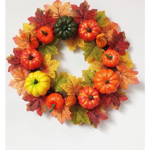 Autumn Wreath Pumpkin And Maple Leaves Garland Decorative Wreath For Farmhouse Decoration Home Decor