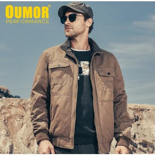Oumor Mens Autumn Winter Casual Cotton Warm Reversible Jacket Coat Men Army Pilot Air Force Cargo Outwear Military Jackets Men