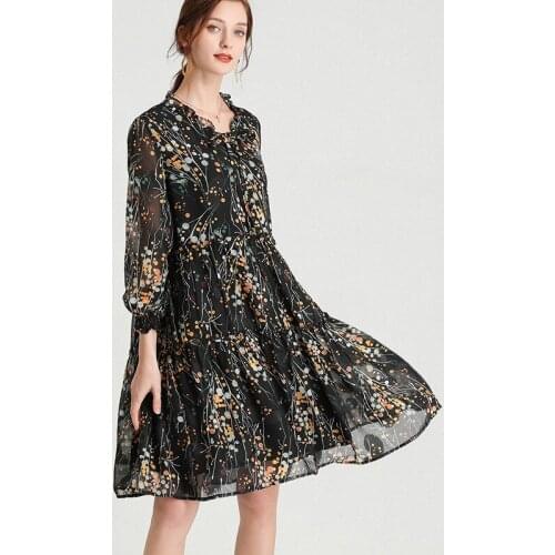 Free Shipping Womens dress for fat girls 2021 spring new loose slimming long sleeves chiffon dress