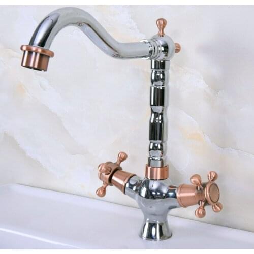 Polished Chrome Red Copper Brass Swivel Spout Double Cross Handles Kitchen/Bar Bathroom Sink Faucet Hot&Cold Mixer Tap anf903