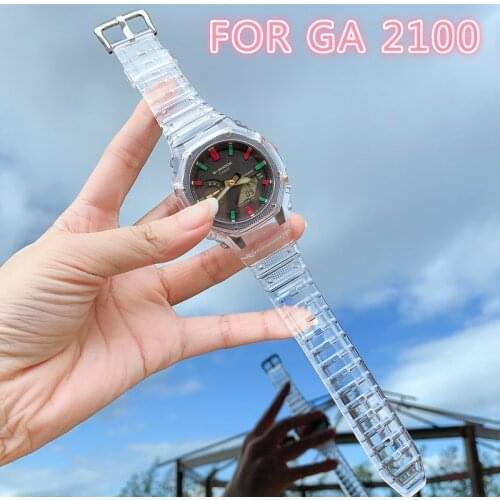 Transparent Resin Case+ Strap for GA2100 Accessories Rainbow Strap for GA-2100 Watch Band Bracelet Bezel/Case Belt Watchband