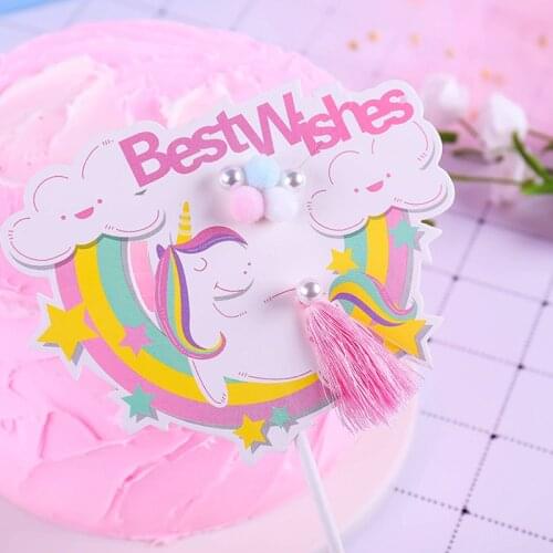 Rainbow Unicorn Happy Birthday Cake Topper Best Wishes Cupcake Topper For Baby Shower Birthday Unicorn Party Cake Decorations