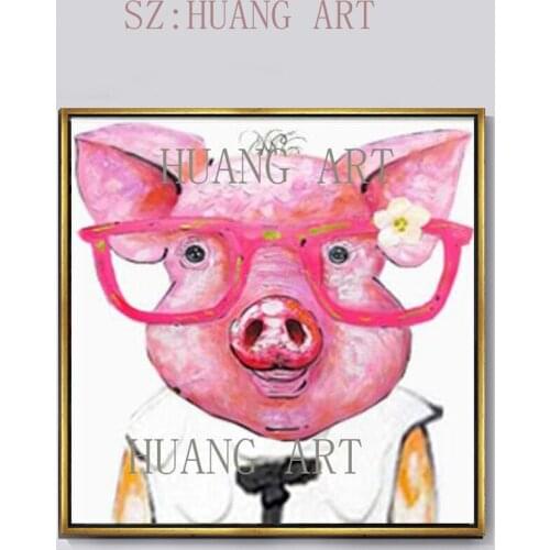 Hand painted animal pig funny pop art wall art modern abstract oil painting on canvas for living room home and childrens room