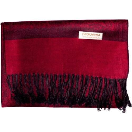 Pashimina Silk Scarf Paisley Jacquard Autumn Warp Winter Shawl Cashmere Hijab Long 2 Tones Soft High Quality Gift Wine