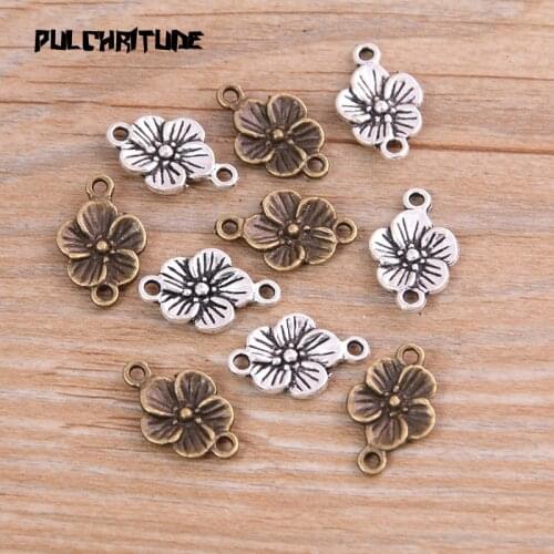 20PCS 11*18mm New Product Two Color Flower Charms Connector Jewelry Metal Alloy Jewelry Marking