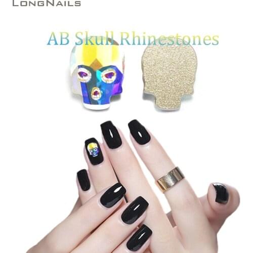 10PC/BAG 3D Holographic Skull Rhinestone for Nail Decoration AB Flatback Crystal Decal Skull Design for Nail Art Halloween # ZD6