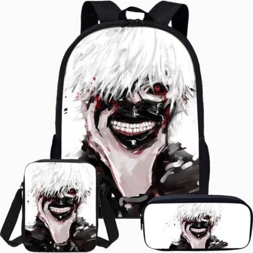 Tokyo Ghoul 3pcs SET Backpack Student School Shoulder Pencil Lunch Bag Satchel Laptop Rucksack Teenager Travel Outdoor Gift