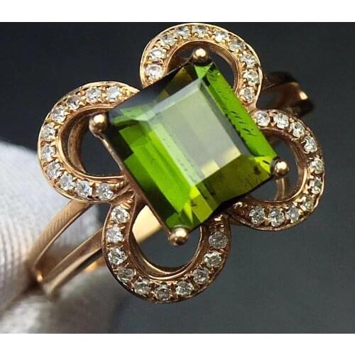Fine Jewelry Real Pure 18 K Gold Jewelry 100% Natural Green Tourmaline Gemstones 1.9ct Diamonds Males Wedding Fine Mans Rings