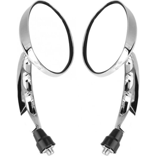 2Pcs Silver Chrome Motorcycle Modified Round Rearview Mirror Chrome Rear View Side Mirrors Metal Handle+ Plastic Shell