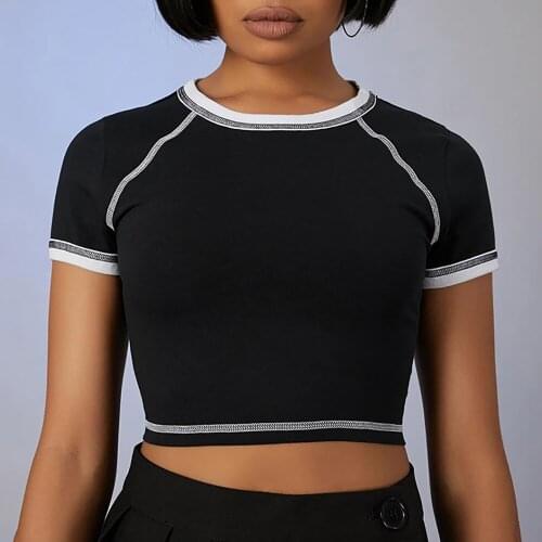 2021 New Style Women Casual Basic T-shirt O-Neck Short Sleeve Crop Tops Summer Cotton Solid Color Tee S M L