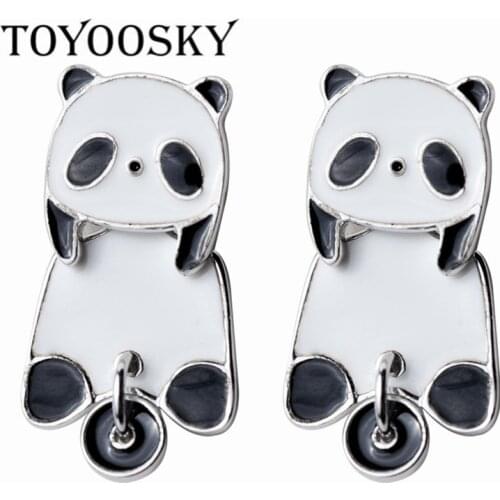 New Design Genuine 925 Sterling Silver Cute Panda Animal Stud Earrings for Women Girl Before After Black White Enamel Ear Jewelr