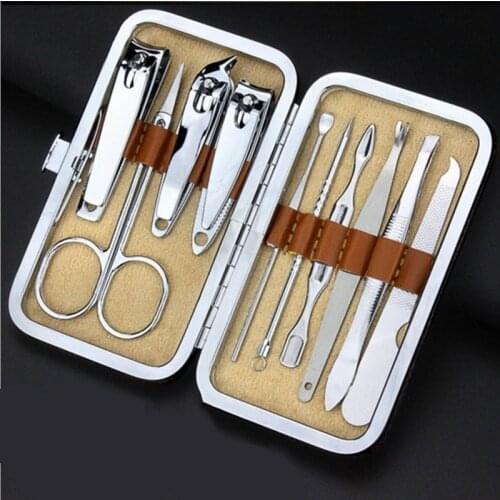1 Set 10 In 1 Stainless Steel Tweezer Nail Art Clipper Scissors Tweezer Knife Manicure Nail Art Cutter Pedicure Manicure Kits