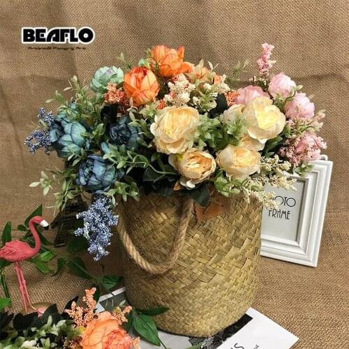 1Branch 5Hands European Fake Flowers Artificial Silk Peony Flower Bouquet Wedding Flowers For Home Party Wedding Decoration