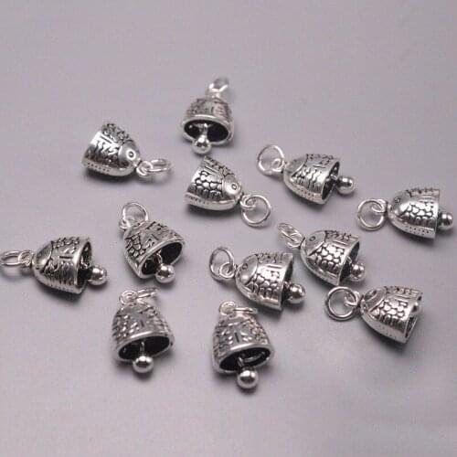 10PCS S925 Sterling Silver Pendant Luck Fish Bell Pendant 20x10mm Silver Accessories