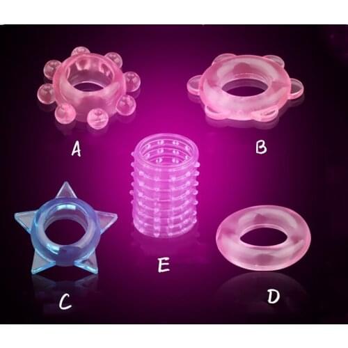 5 pcs Soft Rubber Cock Ring Penis Sleeve Elastic Vibrating Rings Time Delay Ejaculation Penis Extender Sex Toys for Adult Men