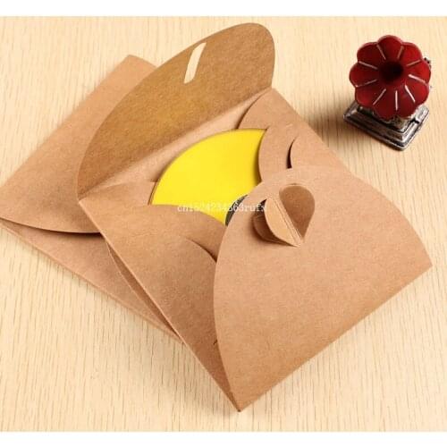 500pcs Kraft CD Case Cover Envelope for Party 13x13cm Heart CD Kraft Paper Case Bag CD Sleeves Discs DVD Packaging Bag Box