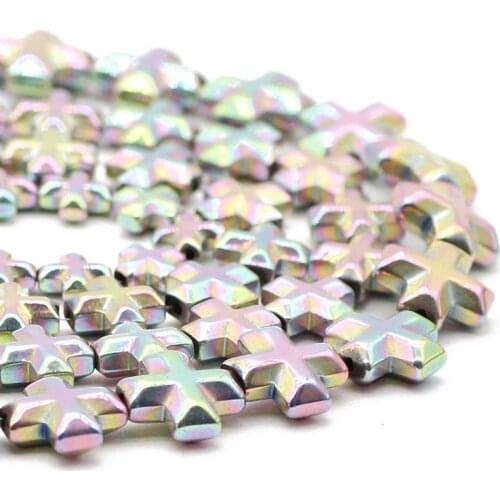 6/8/10MM Hematite Natural Stone Cross Jesus Light Purple Spacer Charm Loose Beads For Jewelry Making DIY Bracelets Accessories