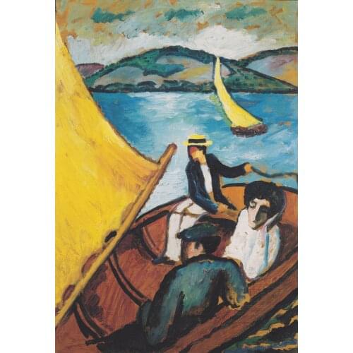 Hand-painted Abstract Seascape Oil Painting Sailing Boat on the Tegernsee August Macke Painting on Canvas No Frame Wall Arts