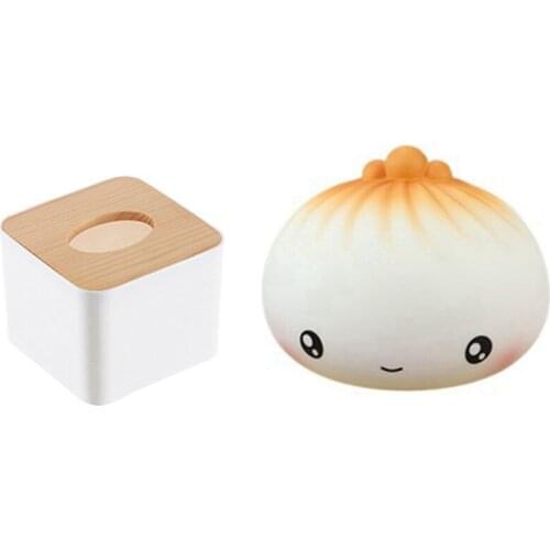 Promotion! 1 Pcs Square Tissue Box Tissue Box with Wooden Lid & 1 Pcs Fried Bao Piggy Bank