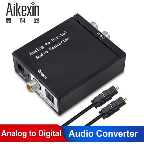 ADC Analog to digital Audio Converter RCA 3.5mm to Optical spdif Coaxial Fiber Toslink Adapter with Optical Cable
