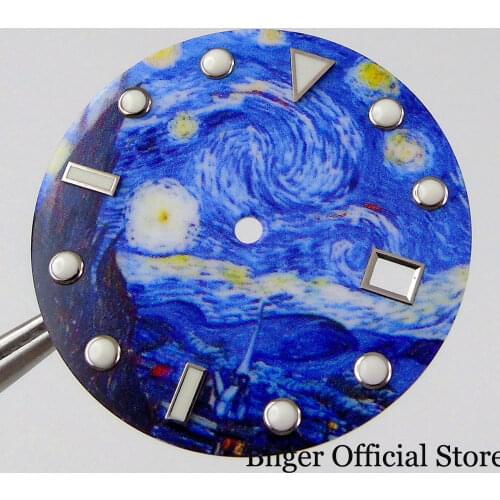 New Blue Automatic Abstract Pattern 31mm Wristwatch Dial Date Display for NH35 NH35A Sterile Luminous Marks