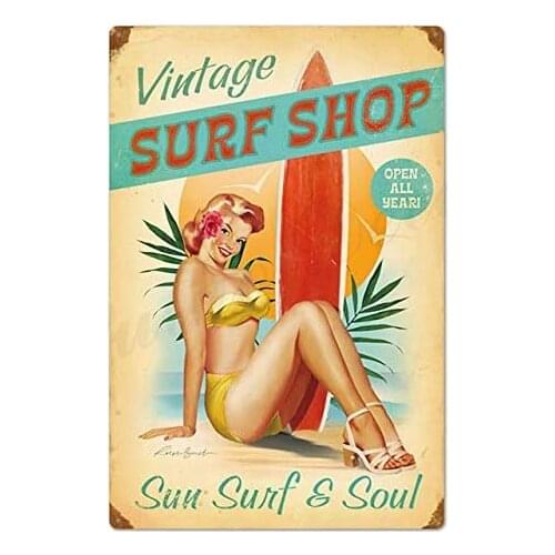 AYLAODI 1pcs Pin Up Girl Tin Sign Plaque Metal Vintage Sexy Metal Sign Wall Decor for Bar Pub Club Man Cave Retro Signs Metal