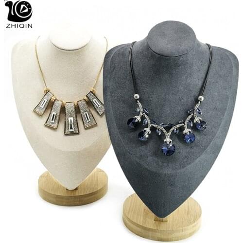 Bamboo Gray/Beige Velvet Jewelry Display Stand Portrait Necklace Display Pendant Organizer Holder Storage Jewelry Display Stand