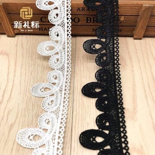 15Yards White Wave Polyester Embroidered Fabric Lace Edge Trim Applique Ribbon Handmade DIY Sewing Craft Decoration Black