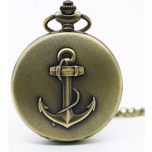 Bronze Vintage Anchor Pocket watch with Chain Necklace Pendant Steampunk Watches Antique Necklace Christmas Hot Sale