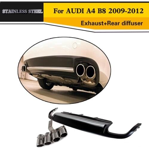 PU S4 Styling Car Rear Bumper Lip Diffuer With Steel Exhaust Tip For Audi A4 B8 Standard Bumper Only 2009-2012