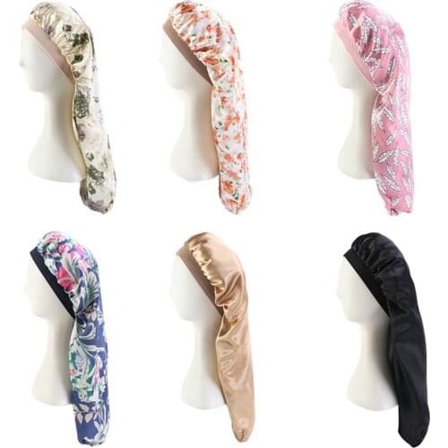 Hot Sale Elastic Band Satin Pocket Bonnet Silky Dreadlock Braids Baggy Cap Women Long Hair Hat Sleeping Cap
