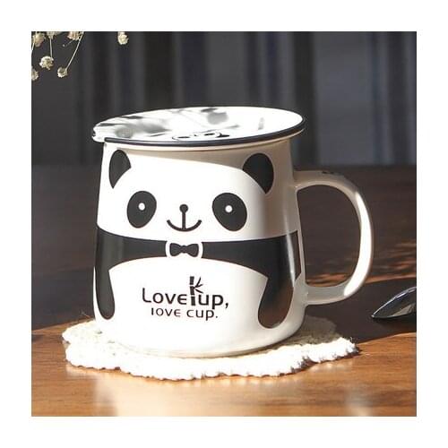 Ceramic panda mug with lid creative cup cartoon cute milk breakfast cup coffee cup