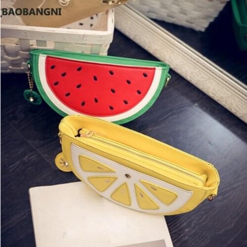 Summer Beach Bag Pu Leather Women Shoulder Bag Cute Fruit Chain Messenger Bags Lemon Watermelon Bags Purse Bolso Mujer