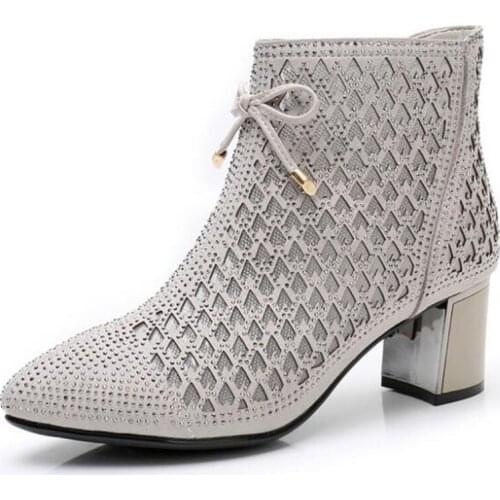 2020 Best-selling Hollow Mesh Short Cool Boots Women Sandals Pointed Rhinestone Shoes Fashion Sandals Thick High Heel Sandals