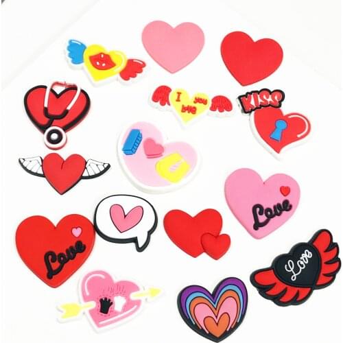 Hot Sales Wholesale 50PCS Mix Red Hearts PVC Craft Flat Back DIY Children Shoes Charms Scrapbooks Embellishments
