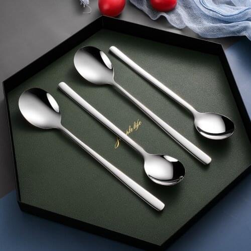 5 pcs/set Stainless Steel Spoons High-quality Kitchen Restaurant tableware Bar Tools Tea Spoon Dessert Coffee Ice Cream Spoons