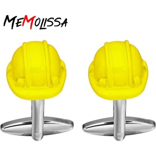 Memolissa Fashion Helmet Design Cufflinks For Mens Yellow Trendy Helmet Cuff Botton High Quality Copper Cuff links