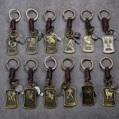 Metal Decoration Keychain 12 Constellation Keychain Boy Pendant Necklace Clothing Bag Decoration