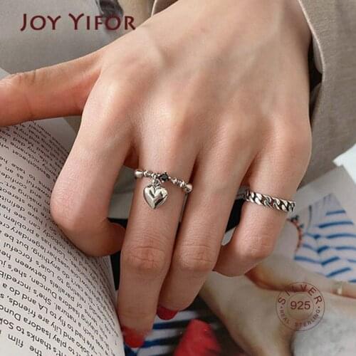 Minimalist 925 Sterling Silver Rings For Women Trendy Creative Design LOVE Heart Pendant Vintage Punk Party Jewelry Gift