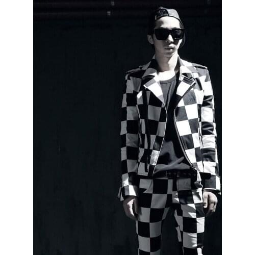Mens New Jacket Slim Black and White Plaid Fashion Personality Jacket Mens Jackets and Coats Streetwear Hip Hop Clothes 2020