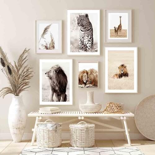 Scandinavian Poster Dream Print Wild Leopard lion Wheat Wall Art Picture Canvas Painting Beige Nordic Modern Home Decoration