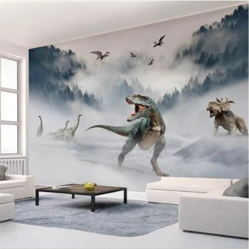 Beibehang Wallpaper custom high-end new Chinese landscape forest dinosaur world TV background wall painting papel de parede