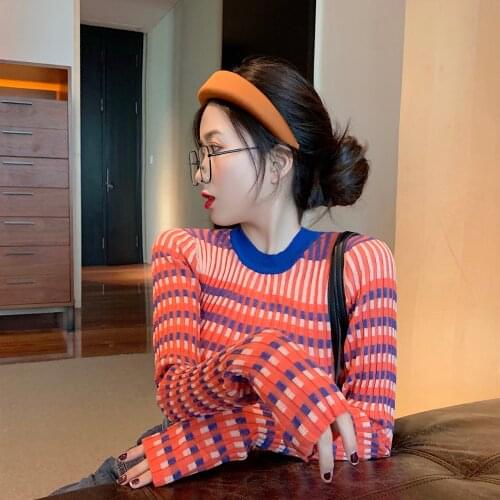 Autumn Winter Women Long Sleeve Sweater Fashion Geometric Stripe O-neck Pullover 2019 Harajuku Slim Knit Basic Jersey Mujer